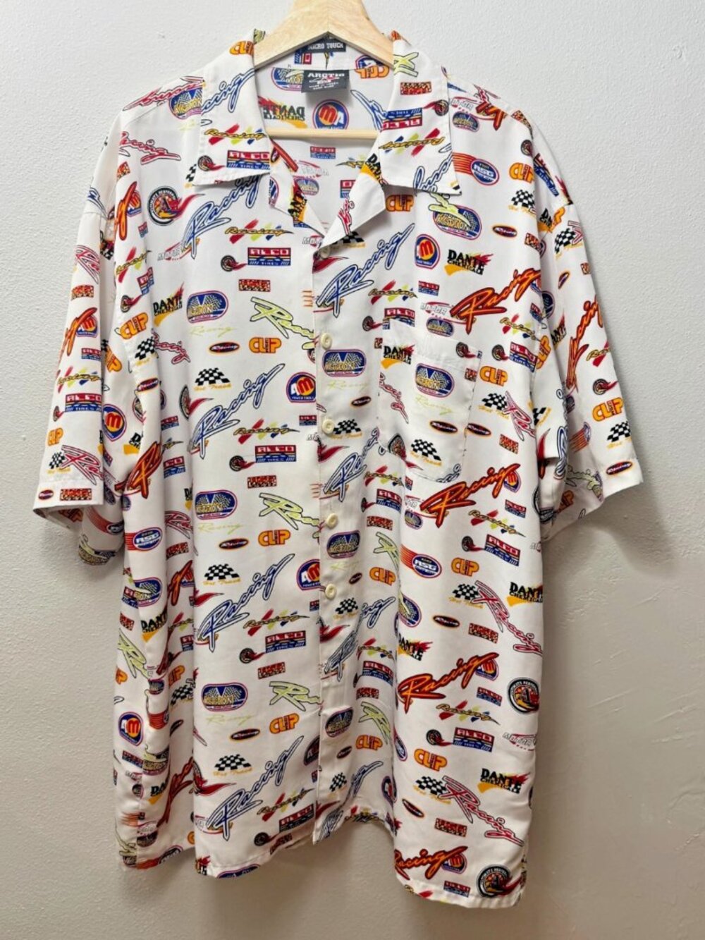 Men's Retro Racing Emblems Camp Shirt XXL Arctic SS XXL Polyester Button Up